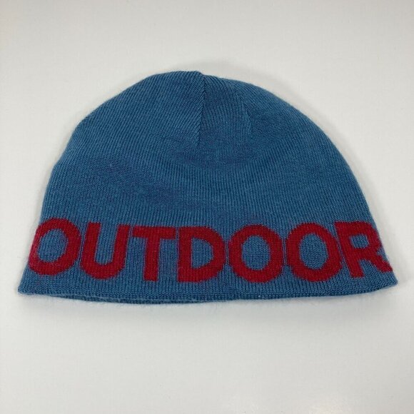 Outdoor Research Reversible Beanie Hat One Size Blue Red Knit Spellout Winter - Picture 3 of 4